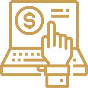 dollar sign with text on laptop screen and hand poiting to screen